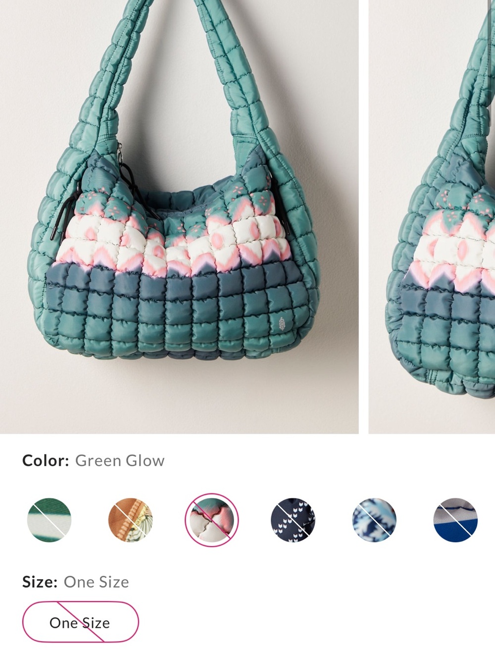 Free People Quilted Shoulder Bag in Teal with Pink & White Accent